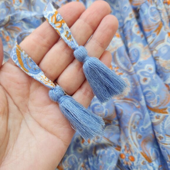 In Loom Blue Paisley One-Shoulder Dress Flowy Babydoll Boho Festival Cute Summer - Picture 6 of 12